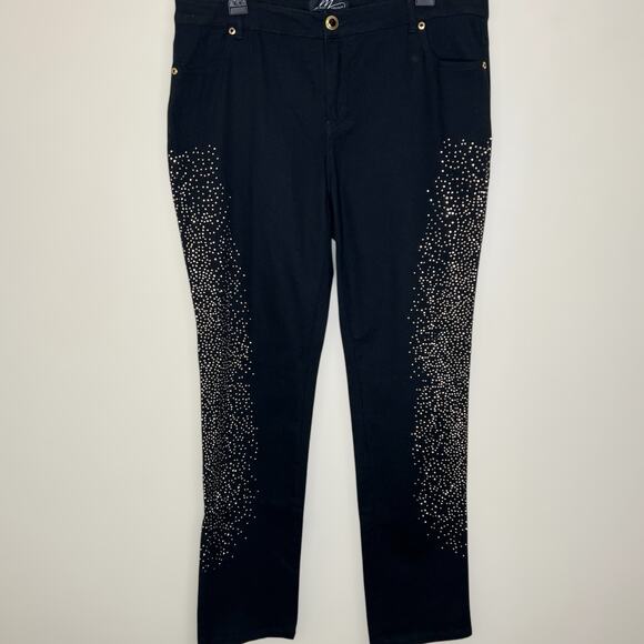 Midnight Velvet Jeans 14 Dark Wash Straight Embellished Jeweled High Rise Denim - Picture 1 of 8
